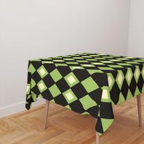 Toalha De Mesa Quadrada 4 Lugares Tecido Oxford Xadrez Losangos Verde e Preto TL287 - 140x140cm Toalha De Mesa Quadrada 4 Lugares Tecido Oxford Xadrez Losangos Verde e Preto TL287 - 140x140cm