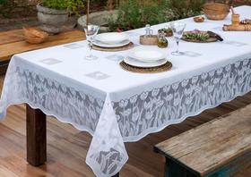 Toalha de mesa quadrada branca renda desenhada tulipas