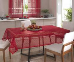 Toalha De Mesa Quadrada Color Vermelho 4 Lugares Renda