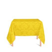 Toalha de Mesa Quadrada em Tecido Jacquard 100% Poliéster Medalhão Amarelo Ouro