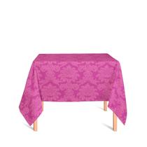 Toalha de Mesa Quadrada em Tecido Jacquard 100% Poliéster Medalhão Pink