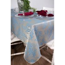 Toalha de Mesa Quadrada em Tecido Jacquard Azul e Dourado Arabesco Tradicional