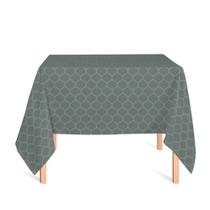 Toalha de Mesa Quadrada em Tecido Jacquard Azul e Dourado Geométrico Tradicional