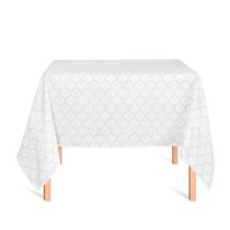 Toalha de Mesa Quadrada em Tecido Jacquard Branco Geométrico Tradicional