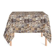 Toalha de Mesa Quadrada em Tecido Jacquard Estampado Automotivo Garagem Retrô Bege