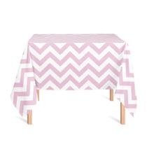 Toalha de Mesa Quadrada em Tecido Jacquard Estampado Chevron Rosa Bebê