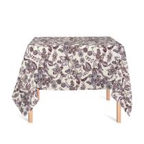 Toalha de Mesa Quadrada em Tecido Jacquard Estampado Floral Bege e Marrom