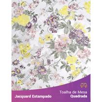 Toalha de Mesa Quadrada em Tecido Jacquard Estampado Floral Lilás e Amarelo Toalha de Mesa Quadrada em Tecido Jacquard Estampado Floral Lilás e Amarelo
