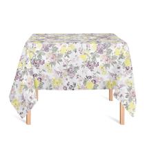 Toalha de Mesa Quadrada em Tecido Jacquard Estampado Floral Lilás e Amarelo