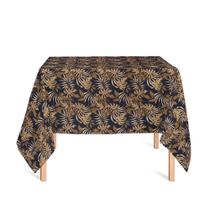 Toalha de Mesa Quadrada em Tecido Jacquard Estampado Floral Marrom Escuro