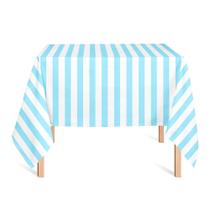 Toalha de Mesa Quadrada em Tecido Jacquard Estampado Listrado Azul Bebê