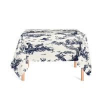 Toalha de Mesa Quadrada em Tecido Jacquard Estampado Toile de Jouy Azul Marinho