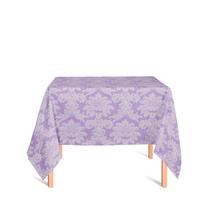 Toalha de Mesa Quadrada em Tecido Jacquard Lilás e Cru Medalhão Tradicional