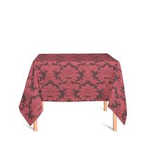 Toalha de Mesa Quadrada em Tecido Jacquard Marrom e Vermelho Medalhão Tradicional