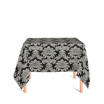 Toalha de Mesa Quadrada em Tecido Jacquard Preto e Cru Medalhão Tradicional