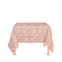 Toalha de Mesa Quadrada em Tecido Jacquard Rosa Envelhecido e Dourado Medalhão Tradicional