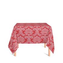 Toalha de Mesa Quadrada em Tecido Jacquard Vermelho e Branco Circo Medalhão Tradicional