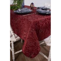 Toalha de Mesa Quadrada em Tecido Jacquard Vinho Marsala Adamascado Tradicional