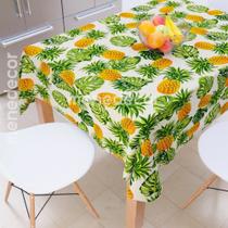 Toalha de Mesa Quadrada Estampada Abacaxi Bege 4 Lugares
