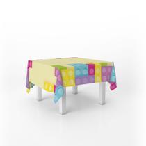 Toalha De Mesa Quadrada Infantil Tecido Oxford Blocos de Montar Colorido - 140x140cm