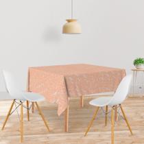 Toalha De Mesa Quadrada Tecido Oxford Arabesco Floral Pêssego TL138 - 140x140cm