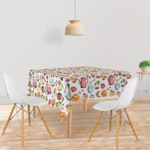 Toalha De Mesa Quadrada Tecido Oxford Café da Manhã Bules e Doces TL53 - 140x140cm Toalha De Mesa Quadrada Tecido Oxford Café da Manhã Bules e Doces TL53 - 140x140cm
