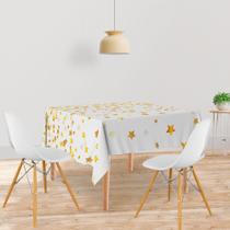 Toalha De Mesa Quadrada Tecido Oxford Chuva de Estrelas Douradas -140x140cm Toalha De Mesa Quadrada Tecido Oxford Chuva de Estrelas Douradas -140x140cm