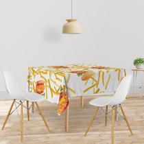 Toalha De Mesa Quadrada Tecido Oxford Chuva de Hambúrguers e Batatas Fritas - 140x140cm Toalha De Mesa Quadrada Tecido Oxford Chuva de Hambúrguers e Batatas Fritas - 140x140cm