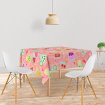 Toalha De Mesa Quadrada Tecido Oxford Drinks Diversos Coloridos -140x140cm