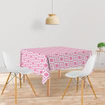 Toalha De Mesa Quadrada Tecido Oxford Estampa Formas Tons de Rosa TL104 - 140x140cm