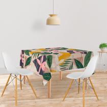 Toalha De Mesa Quadrada Tecido Oxford Flores e Folhas Coloridas TL30 - 140x140cm Toalha De Mesa Quadrada Tecido Oxford Flores e Folhas Coloridas TL30 - 140x140cm