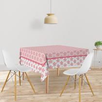 Toalha De Mesa Quadrada Tecido Oxford Florzinhas Rosa - 140x140cm Toalha De Mesa Quadrada Tecido Oxford Florzinhas Rosa - 140x140cm