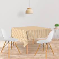 Toalha De Mesa Quadrada Tecido Oxford Folhas Amarelo e Branco TL99- 140x140cm