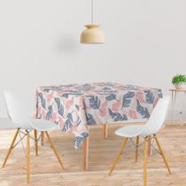 Toalha De Mesa Quadrada Tecido Oxford Folhas Rosa TL52 - 140x140cm