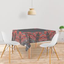 Toalha De Mesa Quadrada Tecido Oxford Mandala Cinza e Vermelho - 140x140cm Toalha De Mesa Quadrada Tecido Oxford Mandala Cinza e Vermelho - 140x140cm