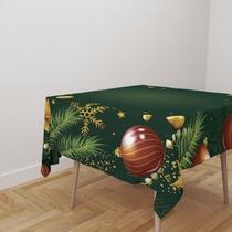 Toalha De Mesa Quadrada Tecido Oxford Natal objetos verde - 140x140cm Toalha De Mesa Quadrada Tecido Oxford Natal objetos verde - 140x140cm