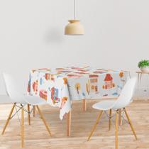 Toalha De Mesa Quadrada Tecido Oxford Outono Casas Chuva - 140x140cm Toalha De Mesa Quadrada Tecido Oxford Outono Casas Chuva - 140x140cm