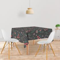 Toalha De Mesa Quadrada Tecido Oxford Pinhas e Ramos Natal -140x140cm