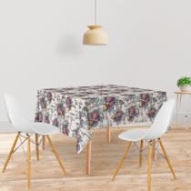 Toalha De Mesa Quadrada Tecido Oxford Rosas e Borboletas Aquarela TL59 - 140x140cm Toalha De Mesa Quadrada Tecido Oxford Rosas e Borboletas Aquarela TL59 - 140x140cm