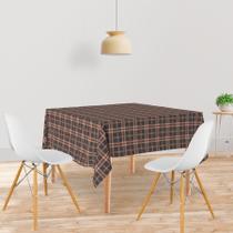 Toalha De Mesa Quadrada Tecido Oxford Xadrez Marrom TL49 - 140x140cm
