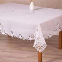 Toalha de Mesa Redonda 220cm Branca Bordado Vazado Organza Saldão