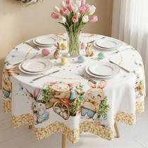 Toalha de Mesa Redonda 4 Lugares Páscoa Estampada Decorativa para Mesa Posta Charmosa Toalha de Mesa Redonda 4 Lugares Páscoa Estampada Decorativa para Mesa Posta Charmosa