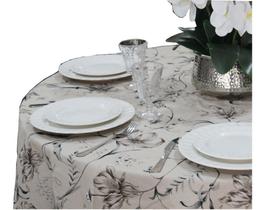 Toalha de Mesa Redonda 8 Lugares em Tecido Linhão Estampado 2,20m de Diâmetro Floral Cinza Sala/Jantar