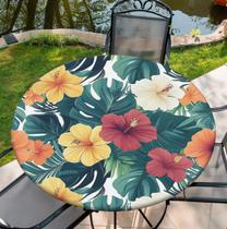 Toalha de mesa redonda ajustável com elástico Yesad 60" estampa de palmeira e flores Toalha de mesa redonda ajustável com elástico Yesad 60" estampa de palmeira e flores