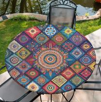 Toalha de mesa redonda ajustável Yesad 132 cm com estampa boho Toalha de mesa redonda ajustável Yesad 132 cm com estampa boho