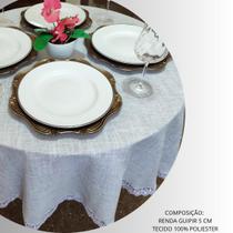 Toalha de mesa redonda de linho com renda 1,55 mts cor:prata