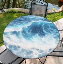 Toalha de mesa redonda elástica Yesad 60" Estampa de ondas do mar Toalha de mesa redonda elástica Yesad 60" Estampa de ondas do mar