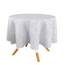 Toalha de Mesa Redonda em Tecido Jacquard 100% Poliéster Medalhão Branco