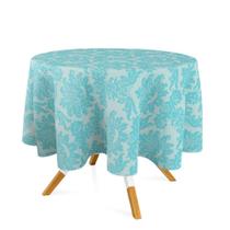 Toalha de Mesa Redonda em Tecido Jacquard Azul e Prata Frozen Medalhão Tradicional