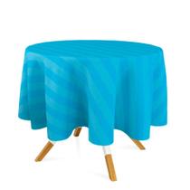 Toalha de Mesa Redonda em Tecido Jacquard Azul Frozen Listrado Tradicional